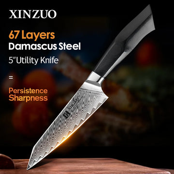 XINZUO 5'' Utility Knife 67 Layers Damascus Steel