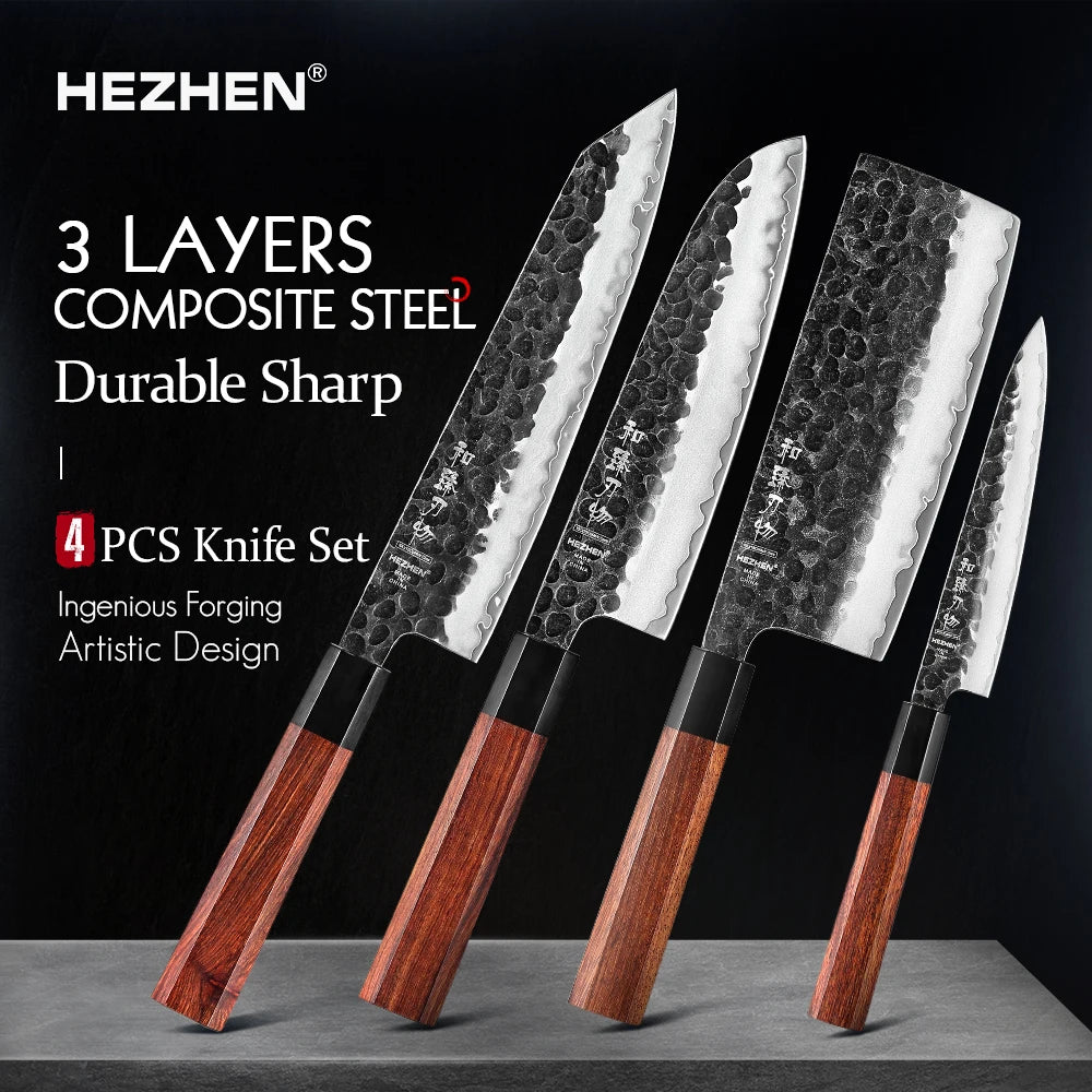 HEZHEN 1 to 4-Piece Kitchen Knife Set