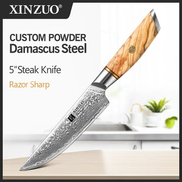 XINZUO Custom Powder Steak Knife or 4-Piece Set - Damascus Steel