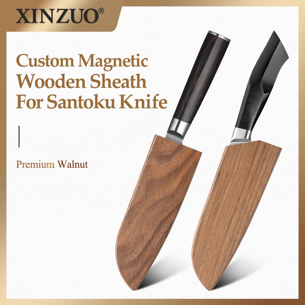 Magnetic Wooden Sheath for XINZUO Santoku Knife - Walnut