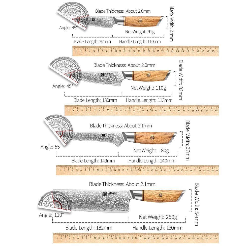 XINZUO 1 to 8-Piece Kitchen Knife Set - 73-Layer Custom Damascus Steel