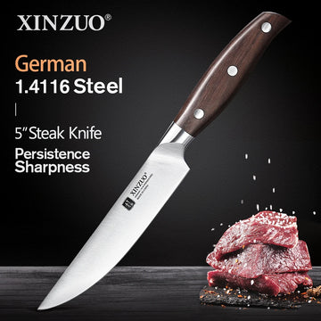 XINZUO Steak Knife - German Stainless Steel with Red Sandalwood Handle (Set of 1 or 4)