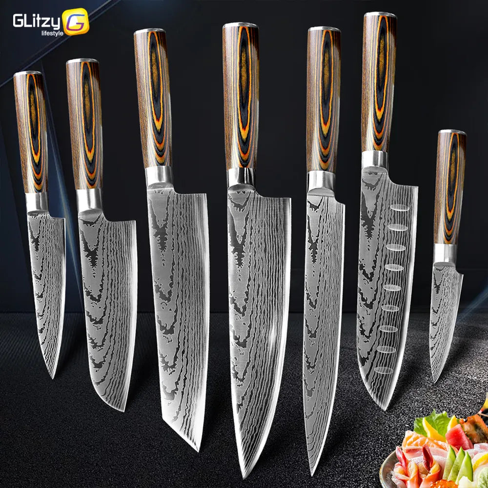 Damascus Kitchen Knife Set - Professional Grade