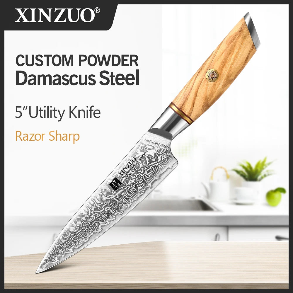 XINZUO 1 to 8-Piece Kitchen Knife Set - 73-Layer Custom Damascus Steel