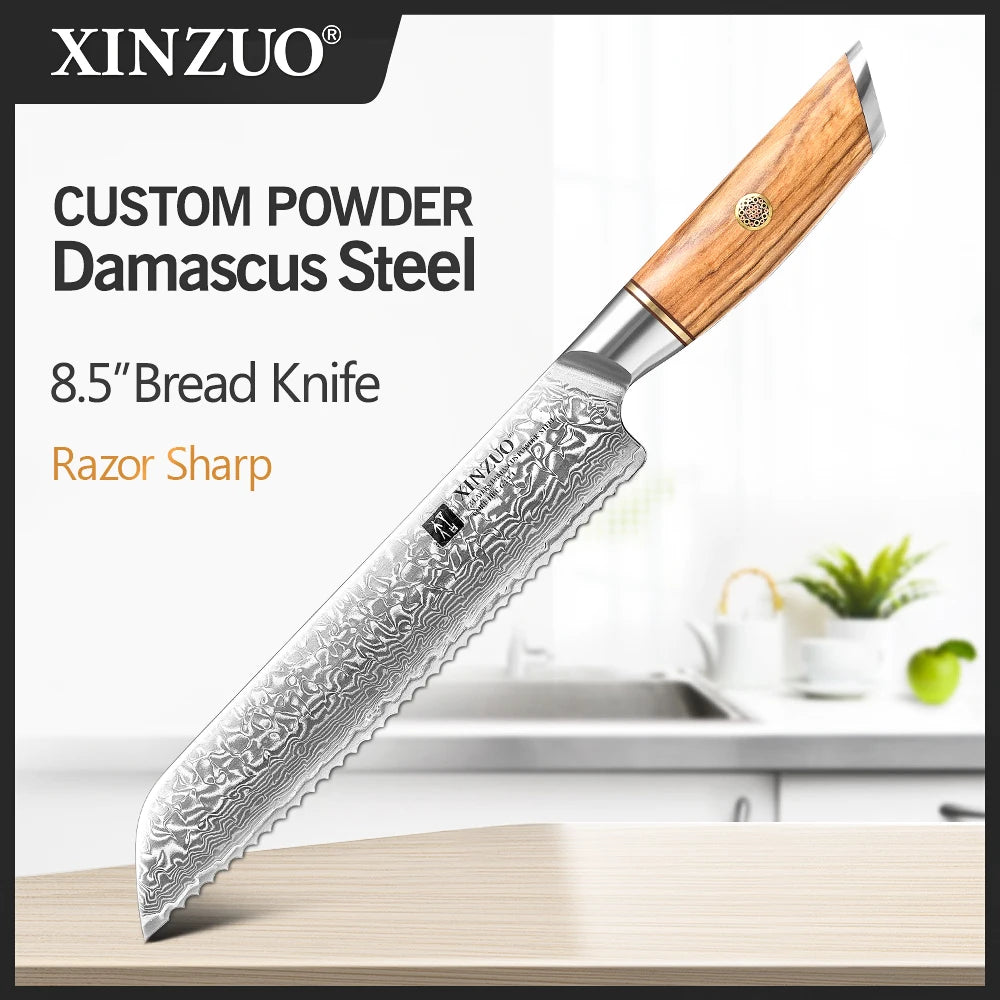 XINZUO 1 to 8-Piece Kitchen Knife Set - 73-Layer Custom Damascus Steel