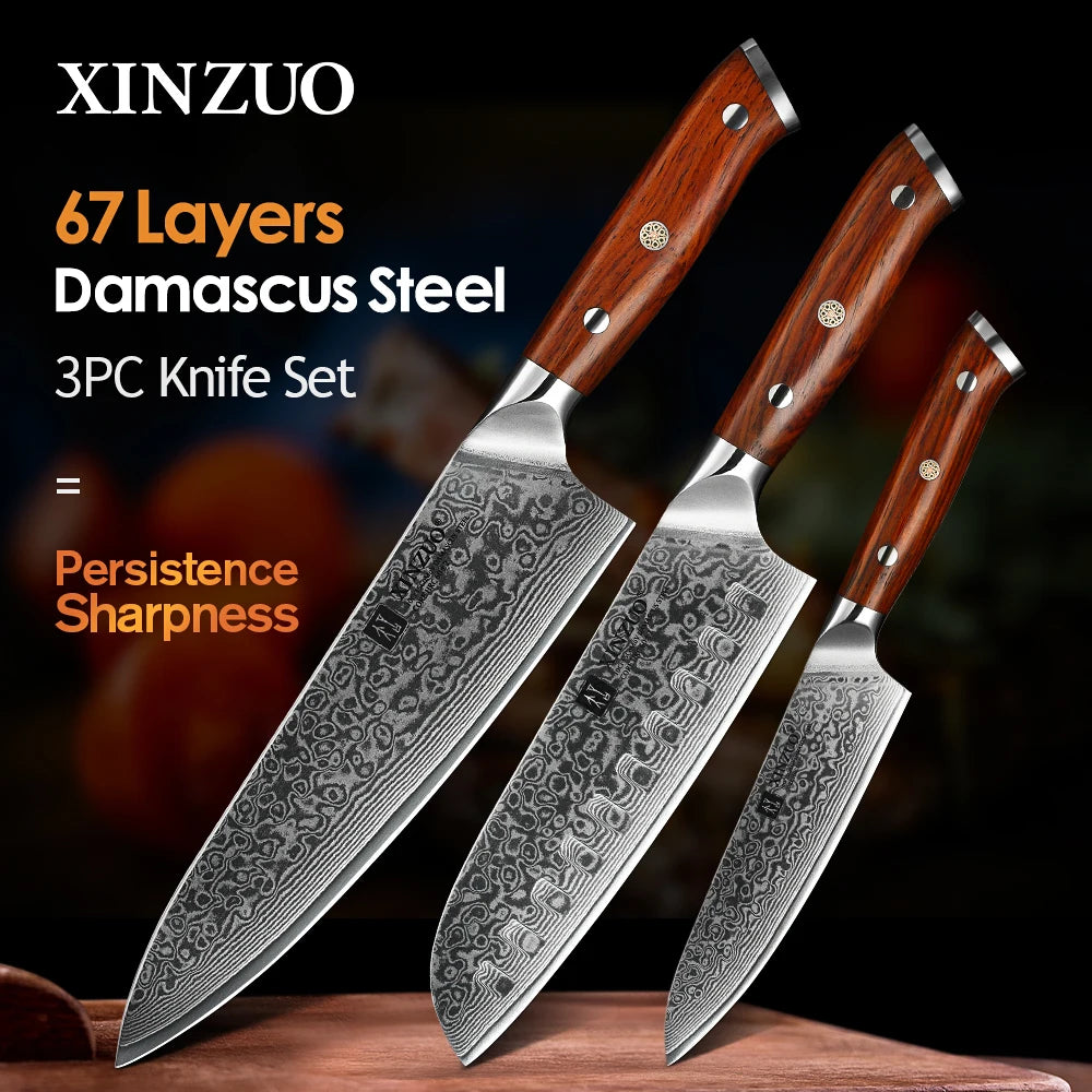 XINZUO 67-Layer Damascus Steel Kitchen Knife Set