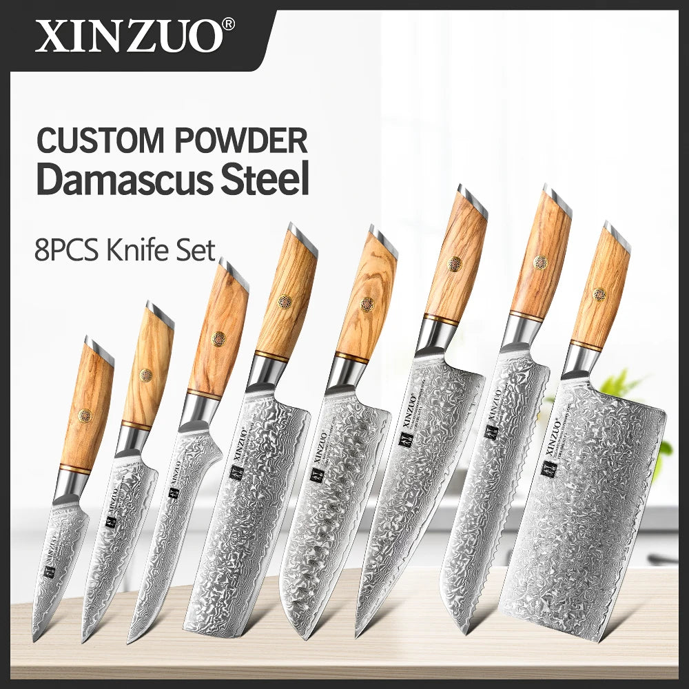XINZUO 1 to 8-Piece Kitchen Knife Set - 73-Layer Custom Damascus Steel